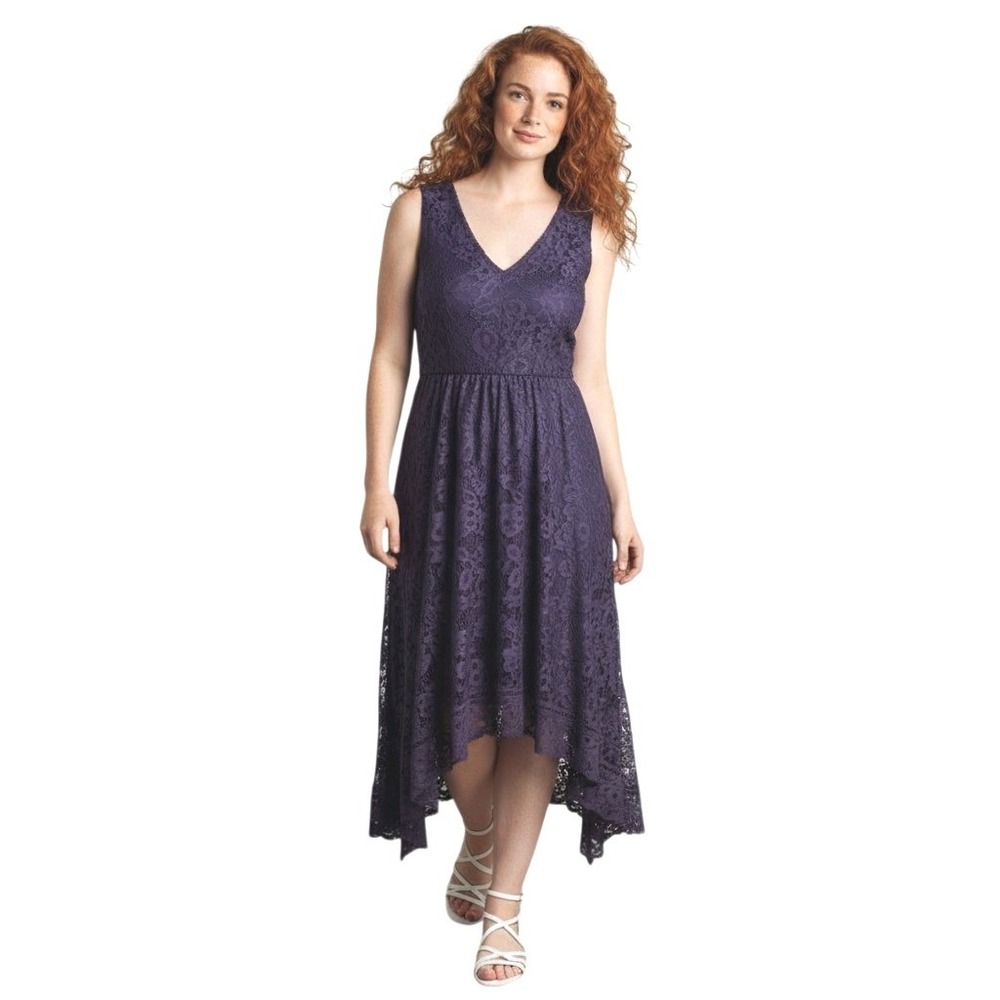Taylor Womens Lace Midi Dress Navy Sleeveless V-Neck Waist Cocktail Formal‎ Sz 6